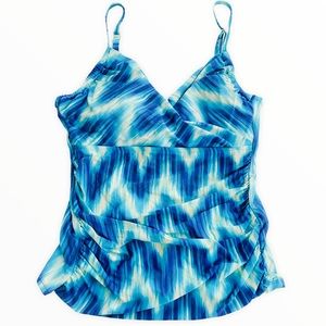 La Blanca Blue Abstract Chevron Tankini Top Size 10‎